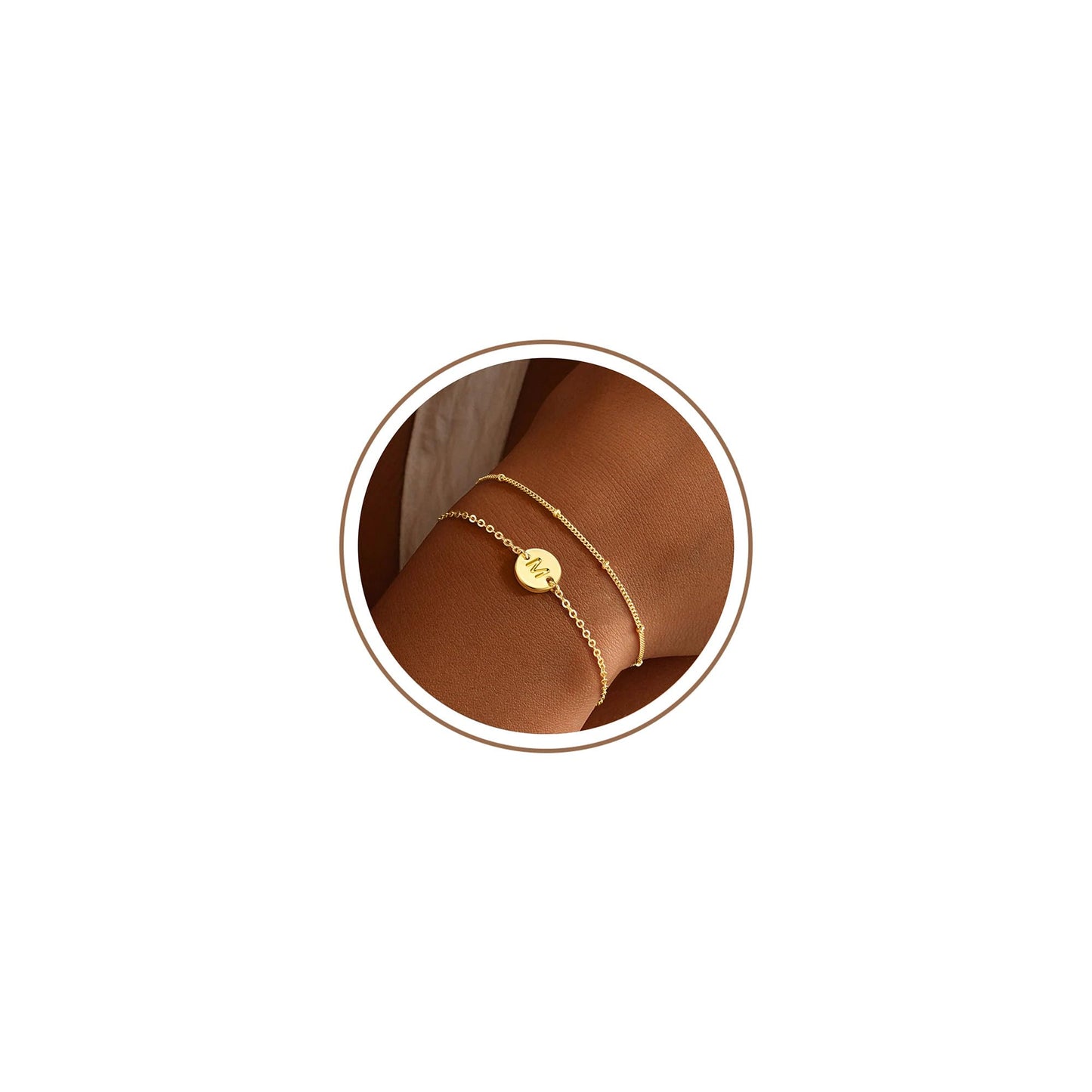 MONOZO Gold Initial Bracelets for Women Jewelry Gifts Trendy, Dainty 14K Gold Plated Layered Beaded M Letter Initial Bracelet Personalized Disc Monogram Charm Bracelets for Women Her Birthday Gifts