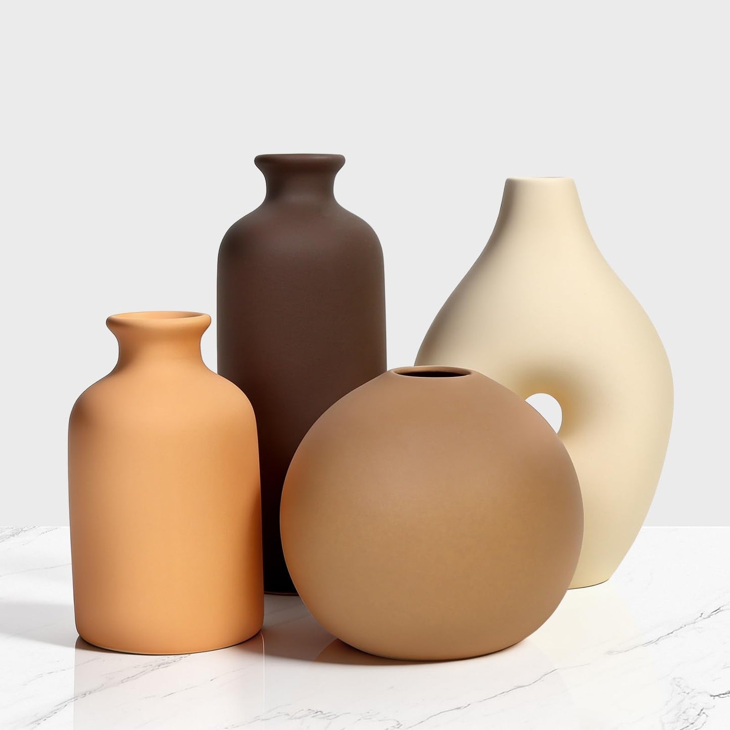 Ceramic Vase Set of 4 Modern Farmhouse Decor Vases for Home Table Centerpiece - Rustic Flower Vases for Living Room Kitchen Shelf Bedroom Office Bathroom Dining and Coffee Table Decor