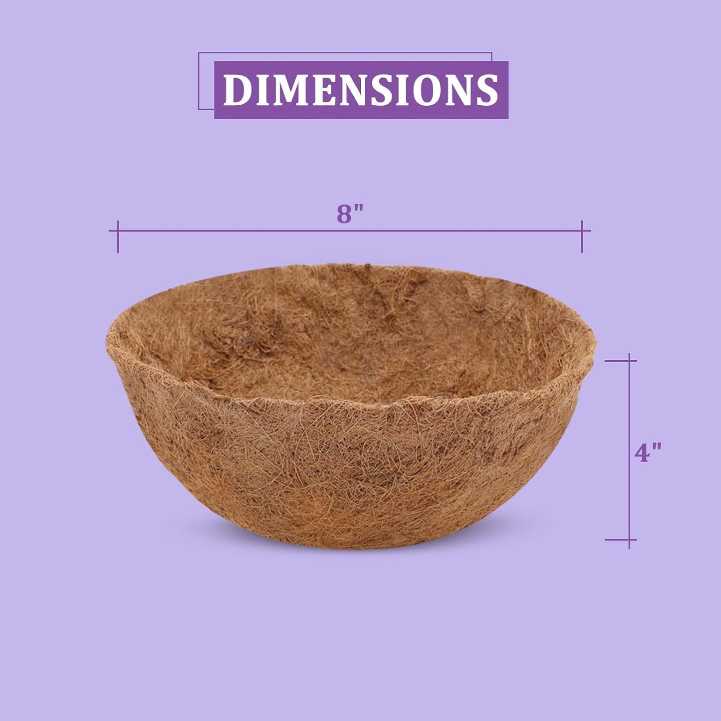 6 Pcs 8inch Coconut Fiber for Plants Round Hanging Basket Liner Wall Planter Insert Replacement Coco Coir Liner for Window Box, 100% Natural Coconut Fiber Fence Flower Baskets Pot (6, 8 inch)