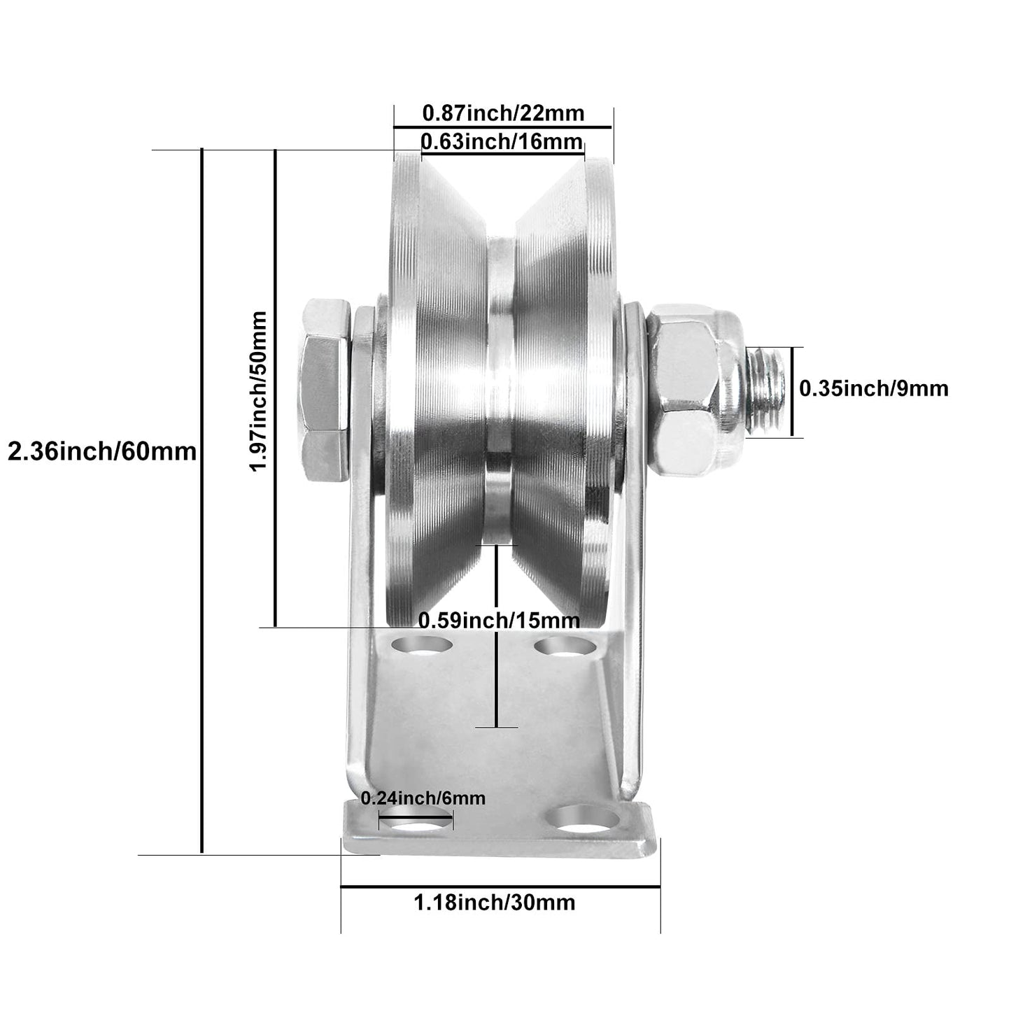 CertBuy 2 Pack 2 Inch V Groove Wheel Pulley, 304 Stainless Steel Silent Pulley Block, Heavy Duty Caster Wheels Sliding Gate Rollers Pressure Bearing Pulley, Loading 880lb for Handling and Moving