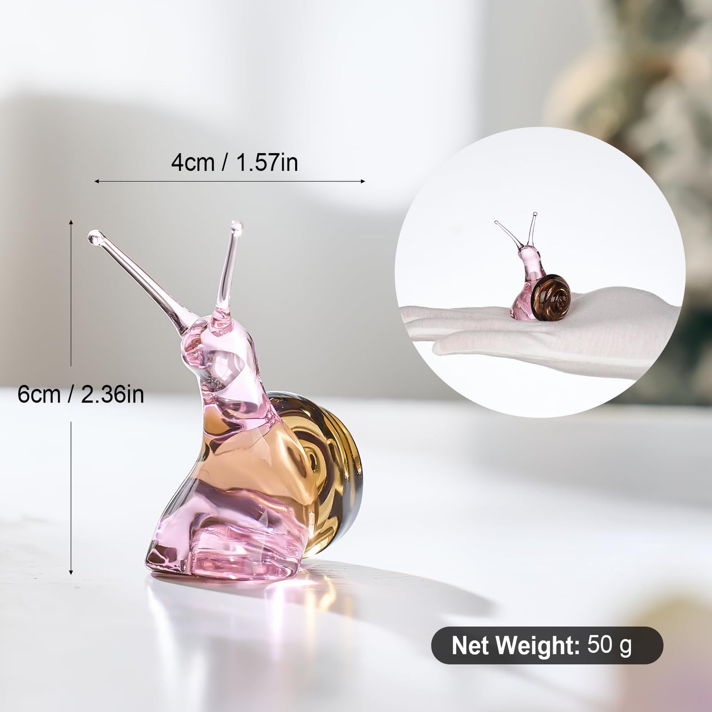 Crystal Snail Ornament, Mini Glass Snail Figurine for Living Room Study Decor, Windowsill Garden Statue, Animal Gift for Kids Friends Grandchildren（Pink）