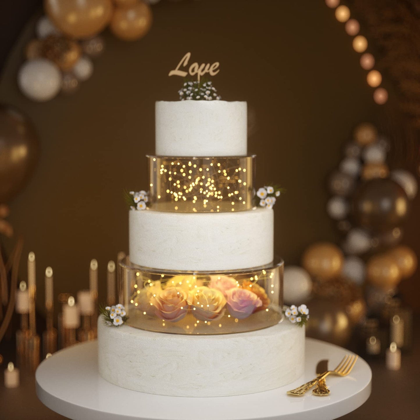 NPPLUS 2PCS Acrylic Fillable Cake Stand Cake Riser Cake Tier, Round Cylinder Display Riser Display Box, Decorative Centerpiece for Wedding Birthday Party (10" Dx4 H inch, 6" Dx4 H inch)