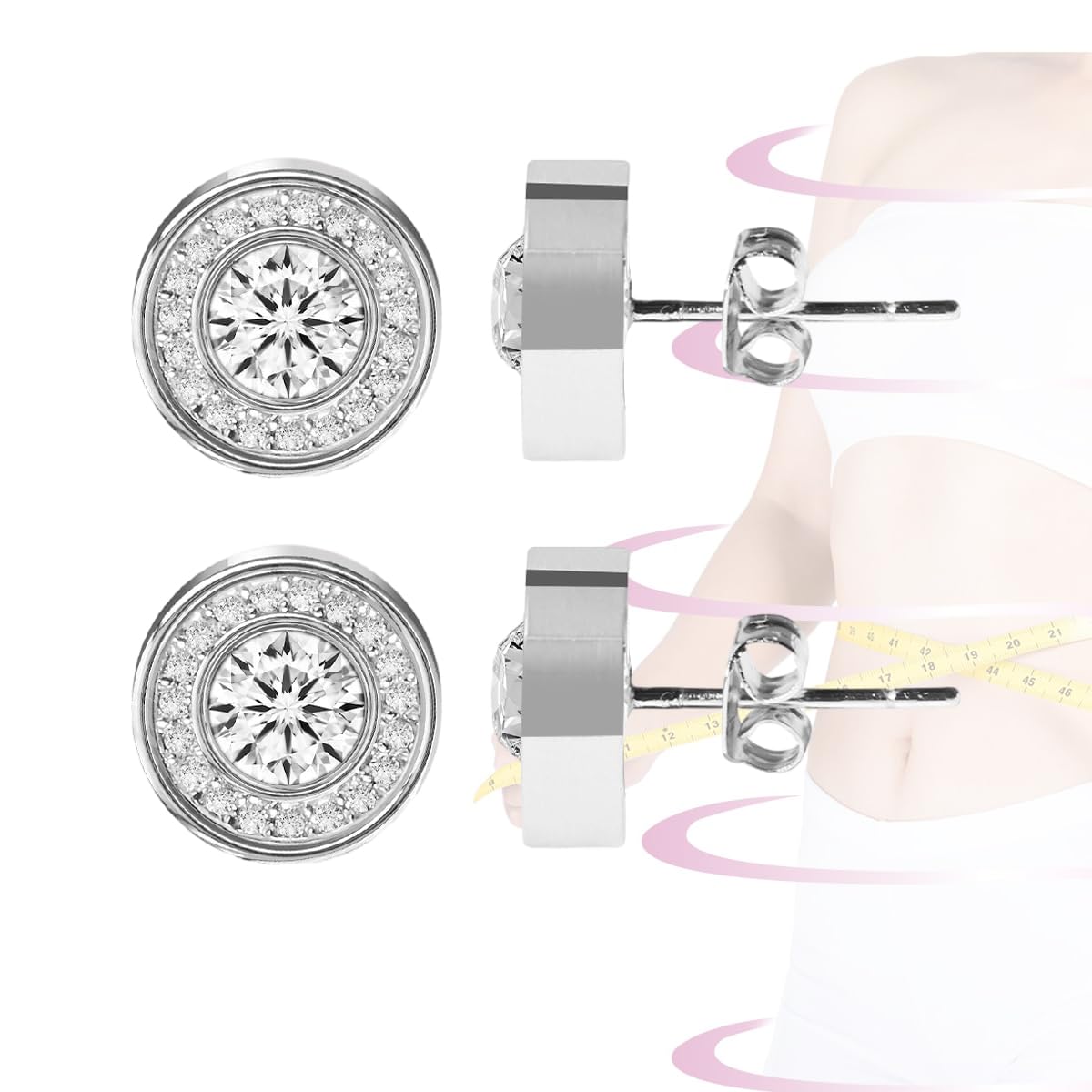 Lymphvity Therapy Earrings for Women, Lymphatic Halolux Lymphvity Germanium Earrings Acupuncture Lymph Detox Earring Drainage Jewelry 18 K Gold Plated Stud Rhinestone Gift 2 Silver