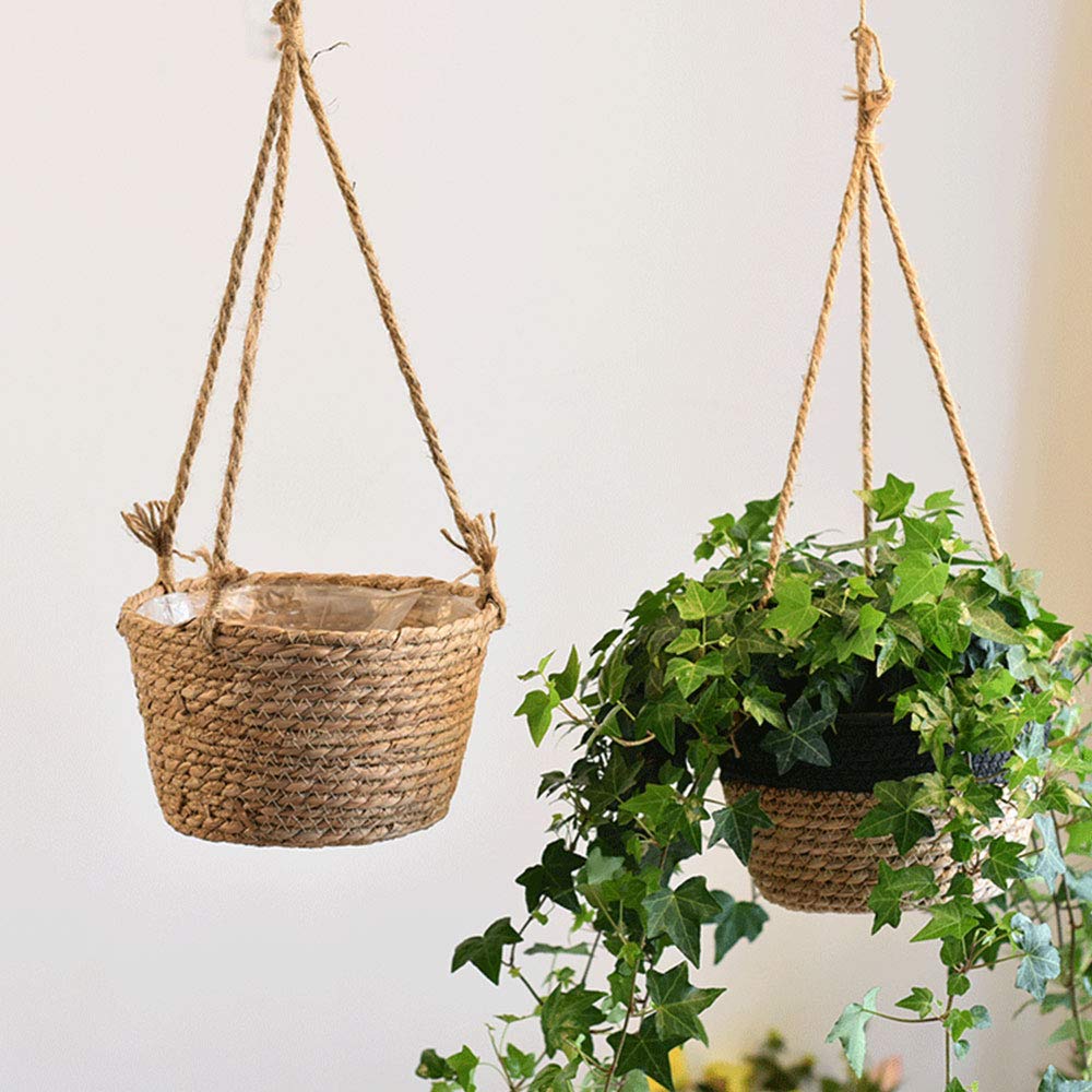 WYSRJ 8inch Jute Rope Hanging Planter Woven Plant Basket Macrame Plant Hangers Plant Holder Basket Decorative Storage Baskets for Plants Pots Home Decor