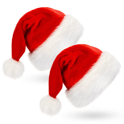 BOSONER 2 Packs Christmas Hat Santa Hats,Xmas Hat Holiday for Adults,Extra Thicken Fur for Christmas Eve Gifts New Year Festive Party