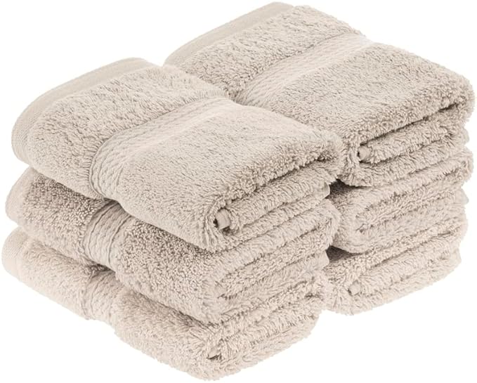 Superior Egyptian Cotton Pile Face Towel/Washcloth Set of 6, Ultra Soft Luxury
