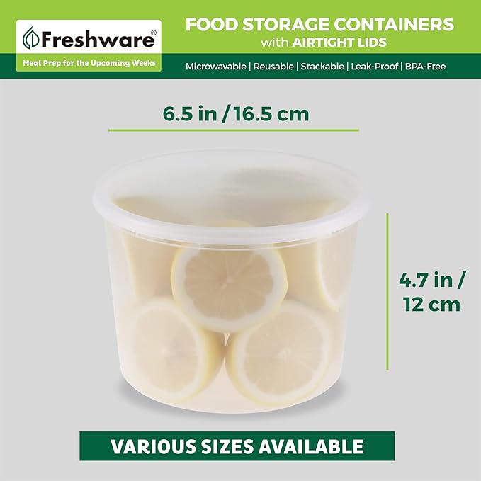 Freshware 1/2 Gallon Plastic Deli Food Storage Soup Containers