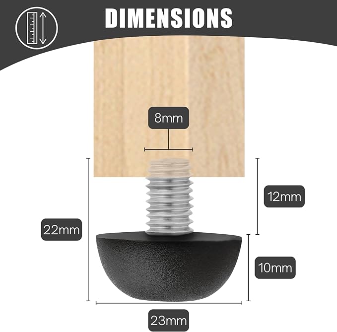 Project Patio 8mm x 1.25 M8 Adjustable Furniture Leg Leveler Replacement