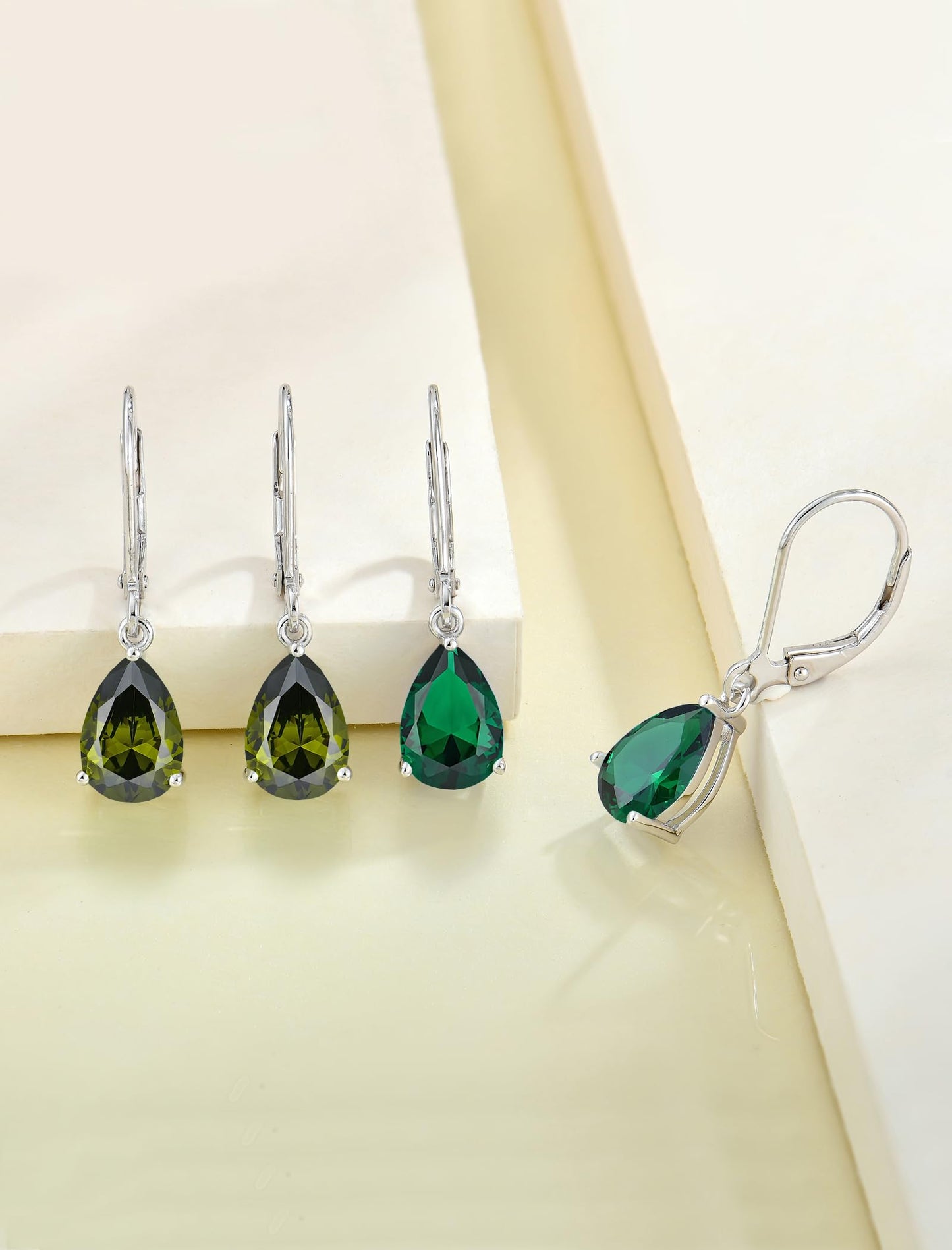 YL 925 Sterling Silver Teardrop Dangle Drop Earrings for Women 7x10 MM Solitaire Created Peridot Leverback Jewelry