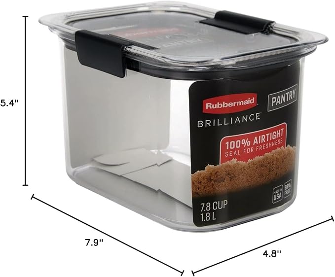 Rubbermaid Brilliance Pantry Airtight Food Storage Container, BPA-Free 7.8 Cup
