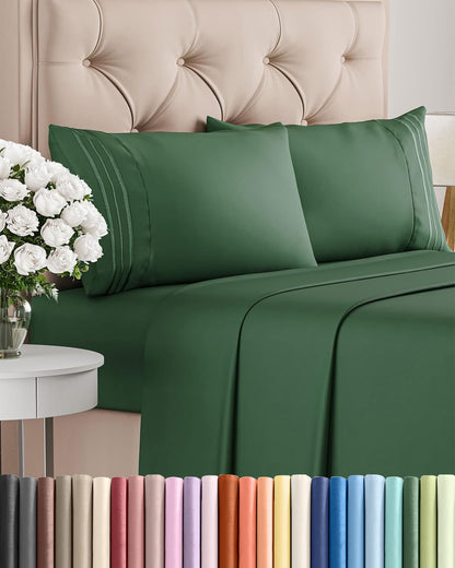 Full Size 4 Piece Sheet Set - Comfy Breathable & Cooling Sheets - Hotel Luxury Bed Sheets for Women & Men - Deep Pockets, Easy-Fit, Soft & Wrinkle Free Sheets - Emerald Green Oeko-Tex Bed Sheet Set