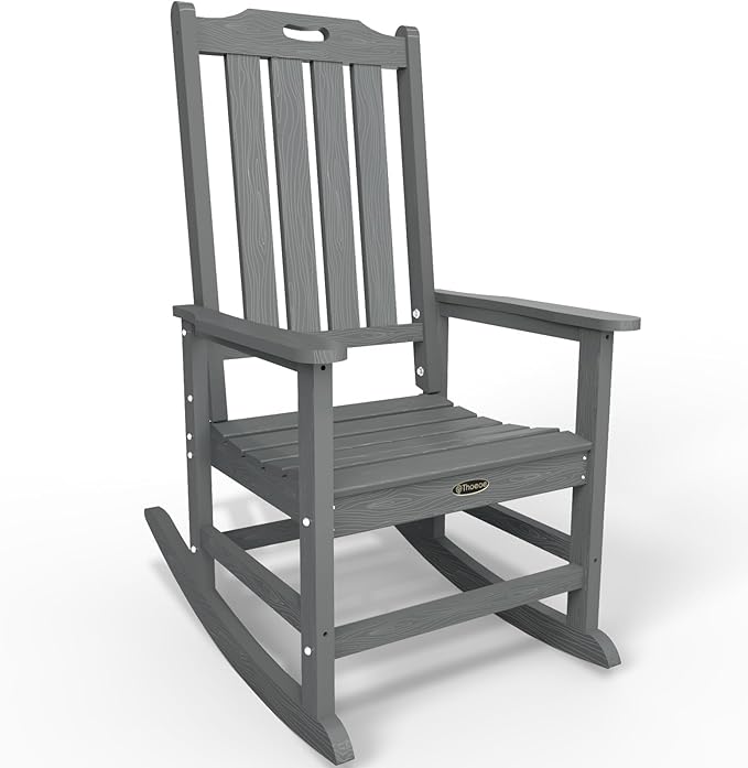 Oversized Rocking Chair, Outdoor Rocking Chair for Adults, All Weather Resistant Porch Rocker for Lawn Garden, Grey