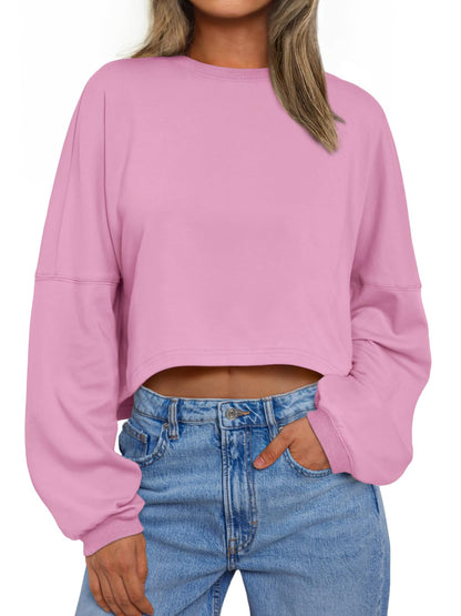 Trendy Queen Cropped Sweatshirts for Women Oversized Crewneck Sweaters Long Sleeve Tops Fall Winter Clothes 2025