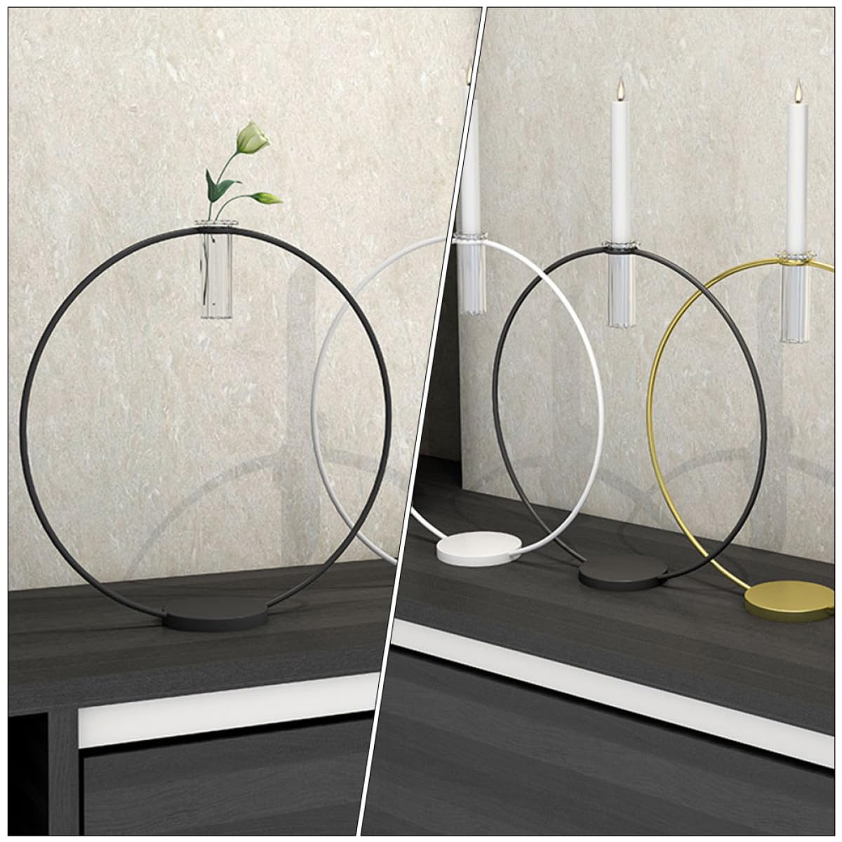 CONGARTENO Metal Candleholder Round Black Base 9x28x29cm, Decorative Metal Candlestick for Home Décor and Flower Arrangements, Household Candle Stand Centerpiece