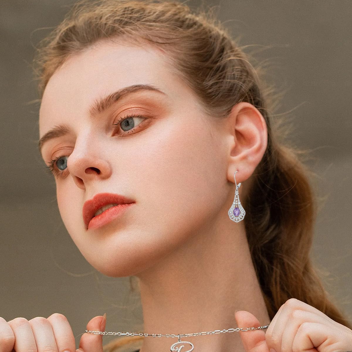 Lvoryance 1.5CT Created Alexandrite Earrings 925 Sterling Silver 6mm * 8mm Oval Cut June Birthstone Drop Earrings for Women