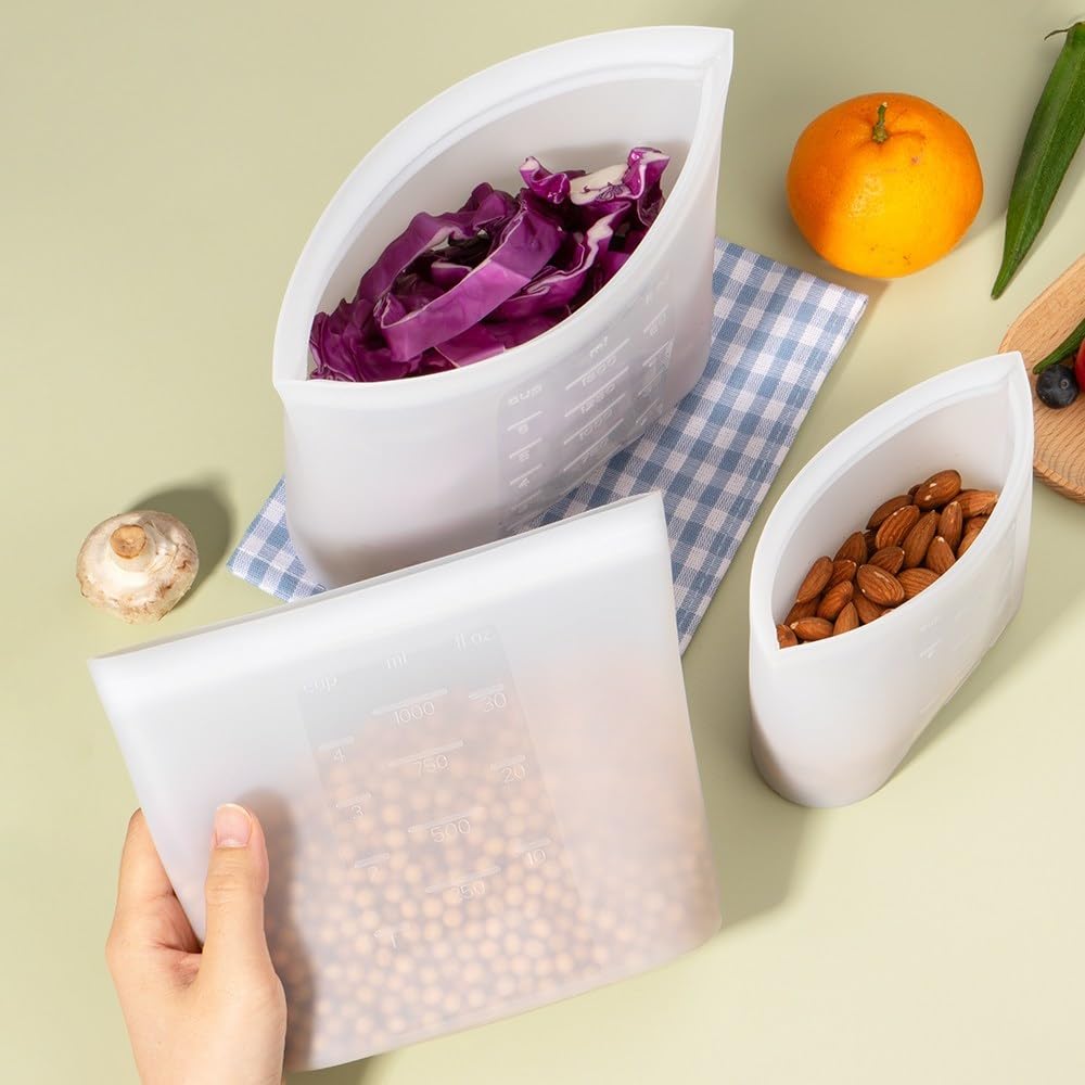 Reusable Food Bags, 12 Pack 100% Silicone Food Storage Bags Stand Up Zip Lock Container, Freezer Microwave Oven Dishwasher Safe, 4 Medium 4 Small 4 Extra Small, Aqua