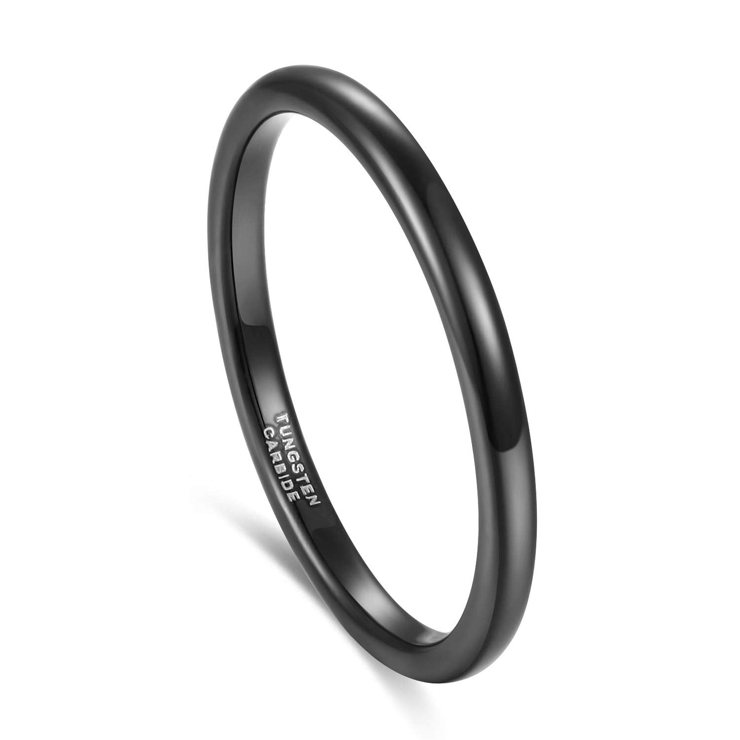 TRUMIUM 2mm Tungsten Rings for Women Men Thin Wedding Bands Engagement Promise Wedding Ring Beveled Edges Plain Domed Size 5
