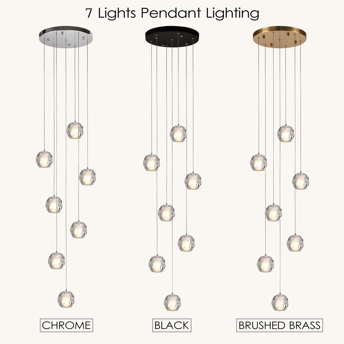 Yaskina Cluster Pendant Light, Modern 7 Lights Chrome Crystal Chandelier, Bubble Raindrop Pendant Lighting 59" Long Light Fixture for Foyer Entryway Staircase