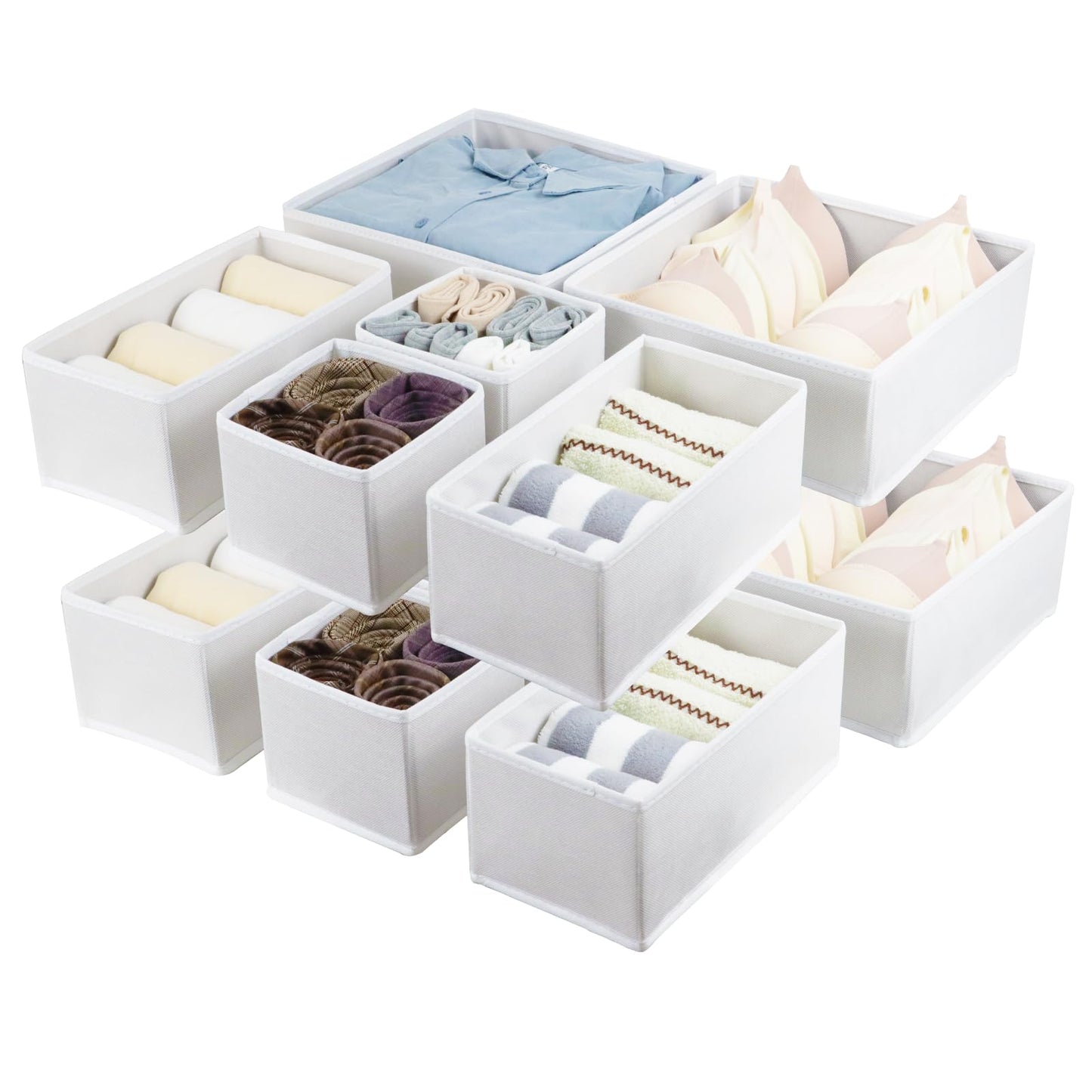 12 Pack Drawer Organizers for Clothing, Foldable Clothes Drawer Organizer for Underwear, Folded Clothes, Baby Clothing, Socks, Bra, Towels, Ties - Multi-pack Storage Box (White)