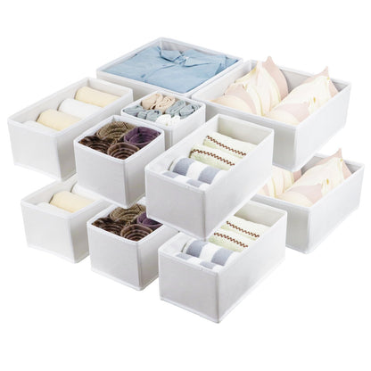 12 Pack Drawer Organizers for Clothing, Foldable Clothes Drawer Organizer for Underwear, Folded Clothes, Baby Clothing, Socks, Bra, Towels, Ties - Multi-pack Storage Box (White)