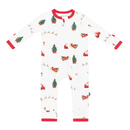 KYTE BABY Soft Bamboo Rayon Rompers, Zipper Closure, 0-24 Months (Santa Sleigh, 6-12 Months)