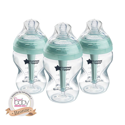 Tommee Tippee Advanced Anti-Colic Baby Bottles for 0m+, Pack of 3 260ml Baby Bottles, with Slow Flow Breast-Like Teat for a Natural Latch, Self-Sterilising and BPA Free, Baby Feeding Essentials