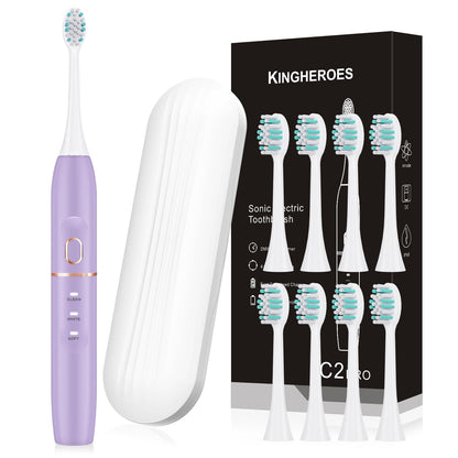 Electric Toothbrush Set, Comes with 8 Brush Heads & Travel Case,4 Modes with 2 Minutes Built in Smart Timer, One Charge for 60 Days, 42000 VPM Motor (Black)