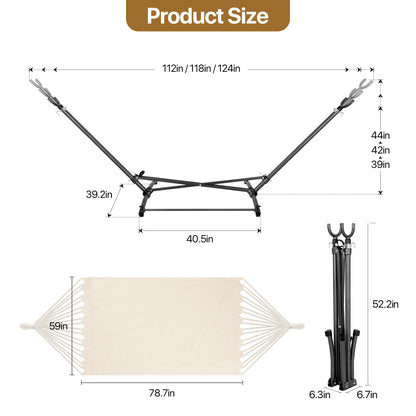 Homgava Portable Hammock with Folding Hammock Stand,Heavy Duty Steel Hammock Stand for Indoor and Outdoor with Carrying Bag,3 Holes for Height Adjustment, 550 LBS Weight Capacity,Off White
