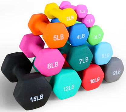 Fitvids Neoprene Dumbbell Hand Weights, Anti-Slip, Anti-roll, Hex Shape Colorful, 4-Pound, Pair