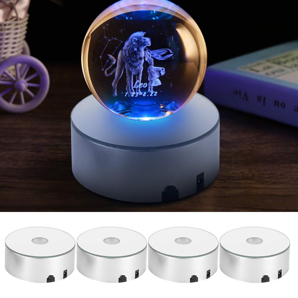4Pcs Light Base,Multicolor Changing Usb Power Light Display Base Show Stand Display Holder With Sensitive Touch Switch For 3D Crystal,Crystal Ball,Art Glass,Jewelry (Silver)