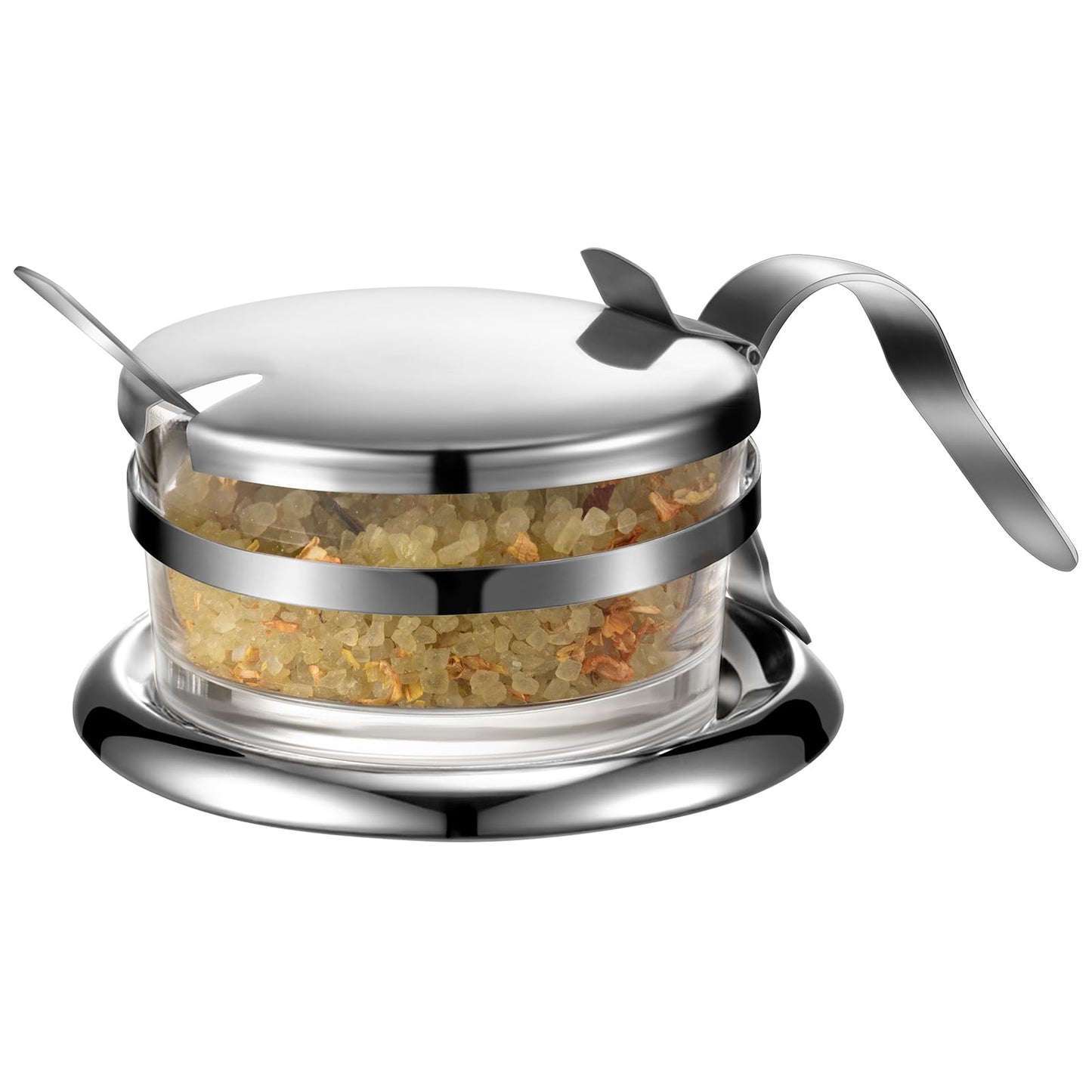 Honeydak 1 Set Stainless Steel Salt Cellar with Spoon 6.76 oz Salt Container with Spoon for Countertop, Seasoning Storage for Kosher, Sea, Candy, Pepper, Heavyweight Seasoning Jar