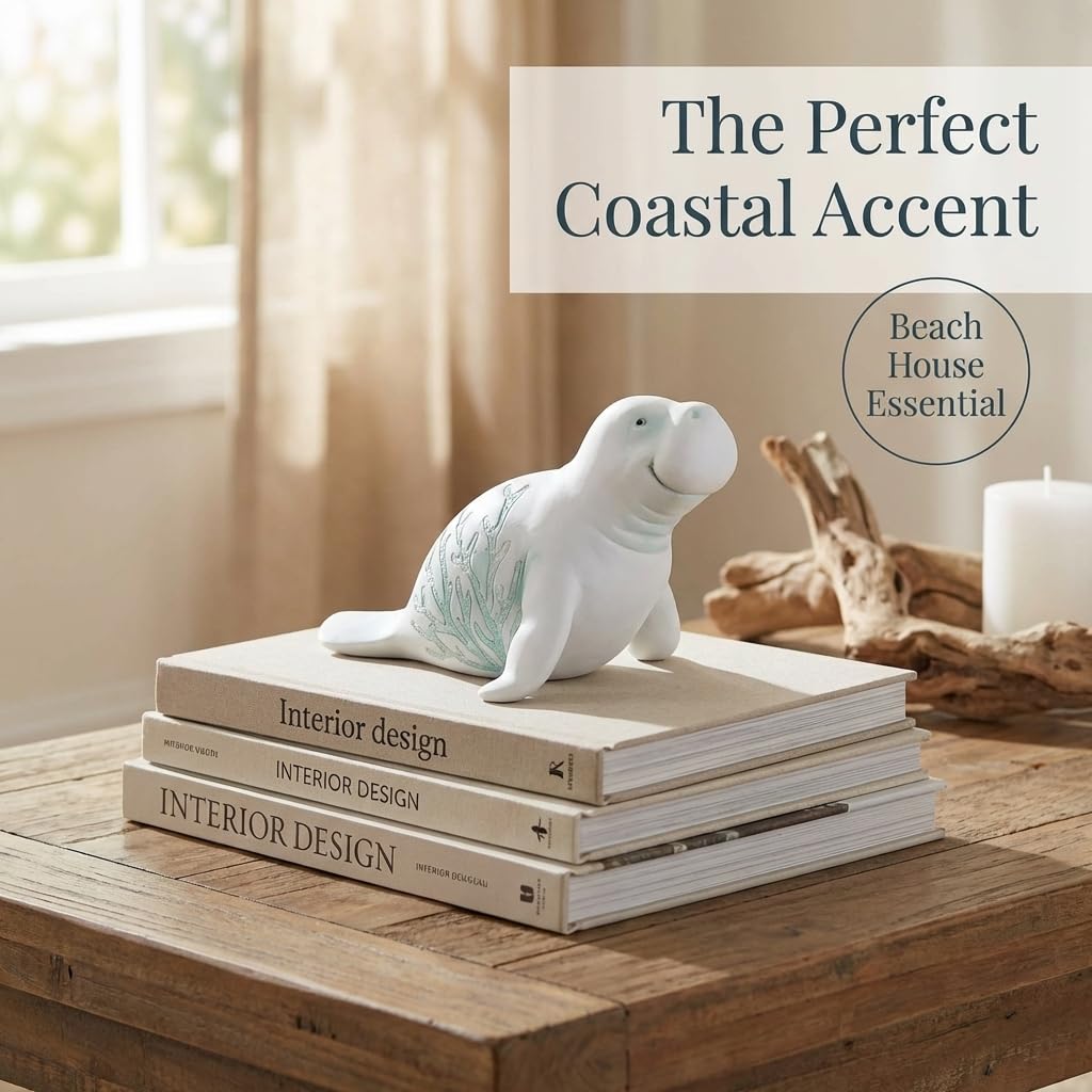 The Bridge Collection Manatee Figurine Coastal Decor Accent – Ocean Sea Life Statue for Beach House Shelf Or Bathroom Display – Nautical Marine Animal Home Decor