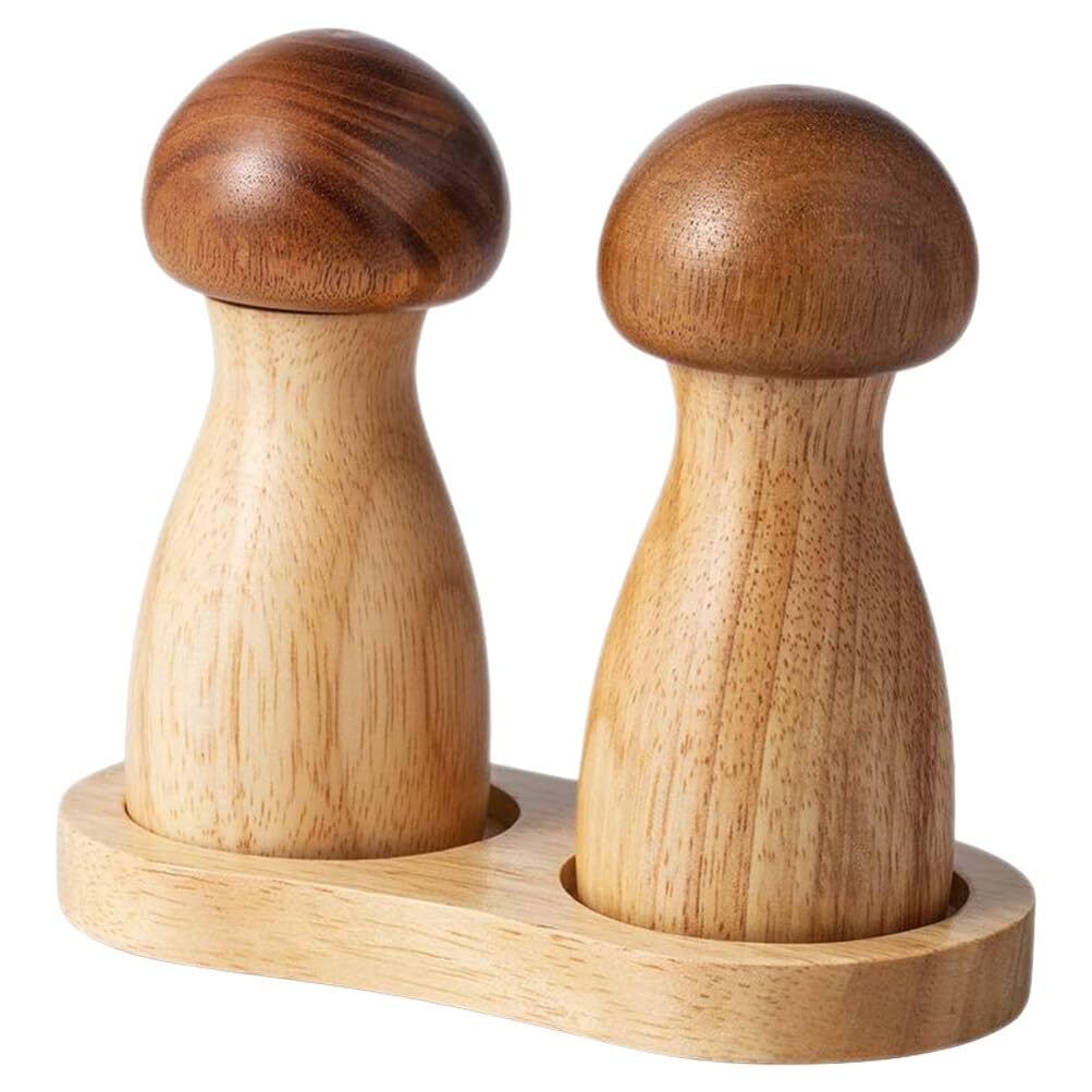 MAGICLULU Mushroom Shaped Salt and Pepper Grinder Set with Tray Manual Kitchen Spice Mill 5.90X5.11X3.14In Ideal for Home Cooking and Seasoning