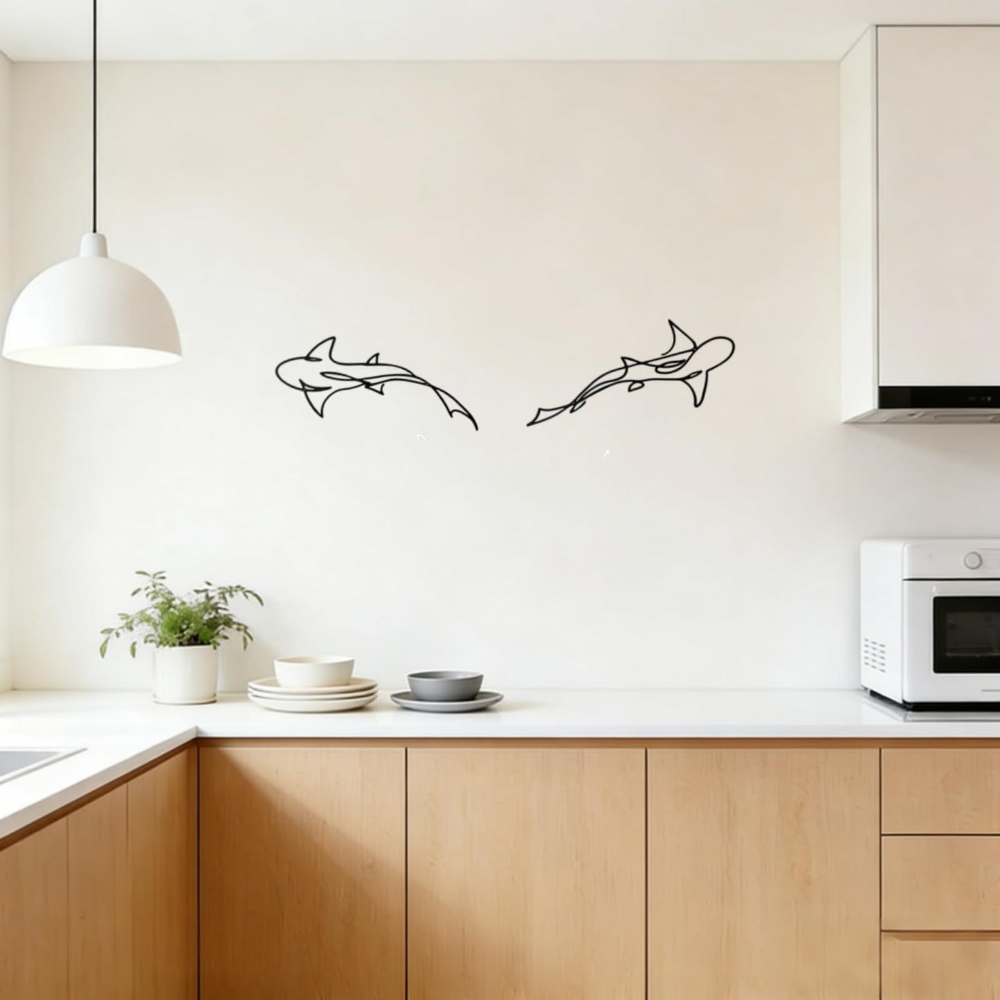 JBCHUCI Metal Fish Wall Art Nautical Decor Set of 2, Abstract Line Iron Shark Wall Sculptures for Coastal Living Room, Bathroom, Bedroom - Ocean Themed Home Decor Housewarming Gift