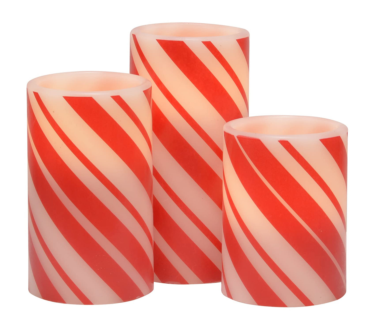 Mark Feldstein & Associates Candy Cane Stripe Holiday LED Flameless Pillar Candles, Set of 3, 6 Inch