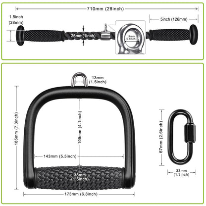 Kipika Tricep Pull Down Attachment - Cable Machine Accessories for Home Gym with 28" Nylon Tricep Rope and 2 D Handles