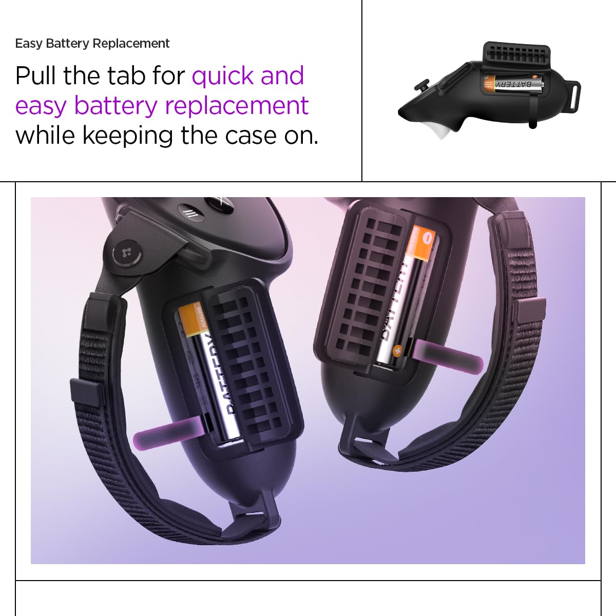 Spigen Silicone Fit Designed for Meta Quest 3 / Quest 3S / Quest 3S Xbox Edition Controller Grips, Non-Slip Adjustable Controller Strap with Battery Opening - Black