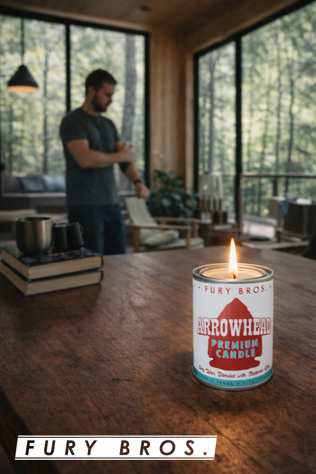 Long-Burning, One-Pint Premium Candles for Men | Vintage Inspired Oil Can Design | Arrowhead - Smoked Tonka & Pipe Tobacco | Soy Wax, Vegan Friendly, Made in The USA | Fury Bros. | Classically Cool