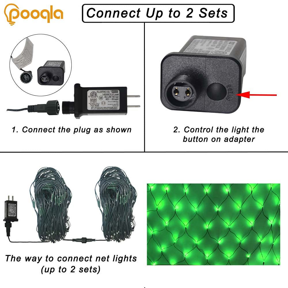 Pooqla 14.8x4.9 ft Net Lights, 300 LED Outdoor Green Halloween Lights with 8 Lighting Modes, Connectable Waterproof Mesh String Fairy Light for Bushes Tree Garden Christmas Decor