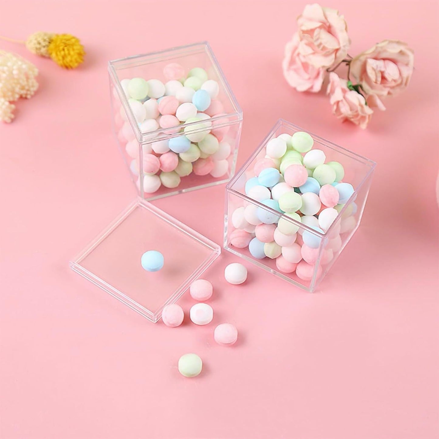 Gonice 30 Pack Acrylic Boxes with Lid, Small Square Storage Black Lid Box for Jewelry, Candy, Crafts, 2.2x2.2x2.2/5.5x5.5x5.5CM (30pcs clear)