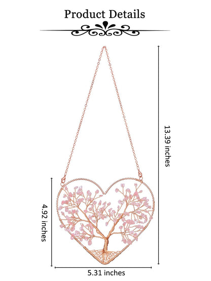 MANIFO Rose Quartz Crystal Tree Life Hanging Ornament Heart Healing Crystal Gemstone Hanging Decoration for Home Garden Window Wall Gifts