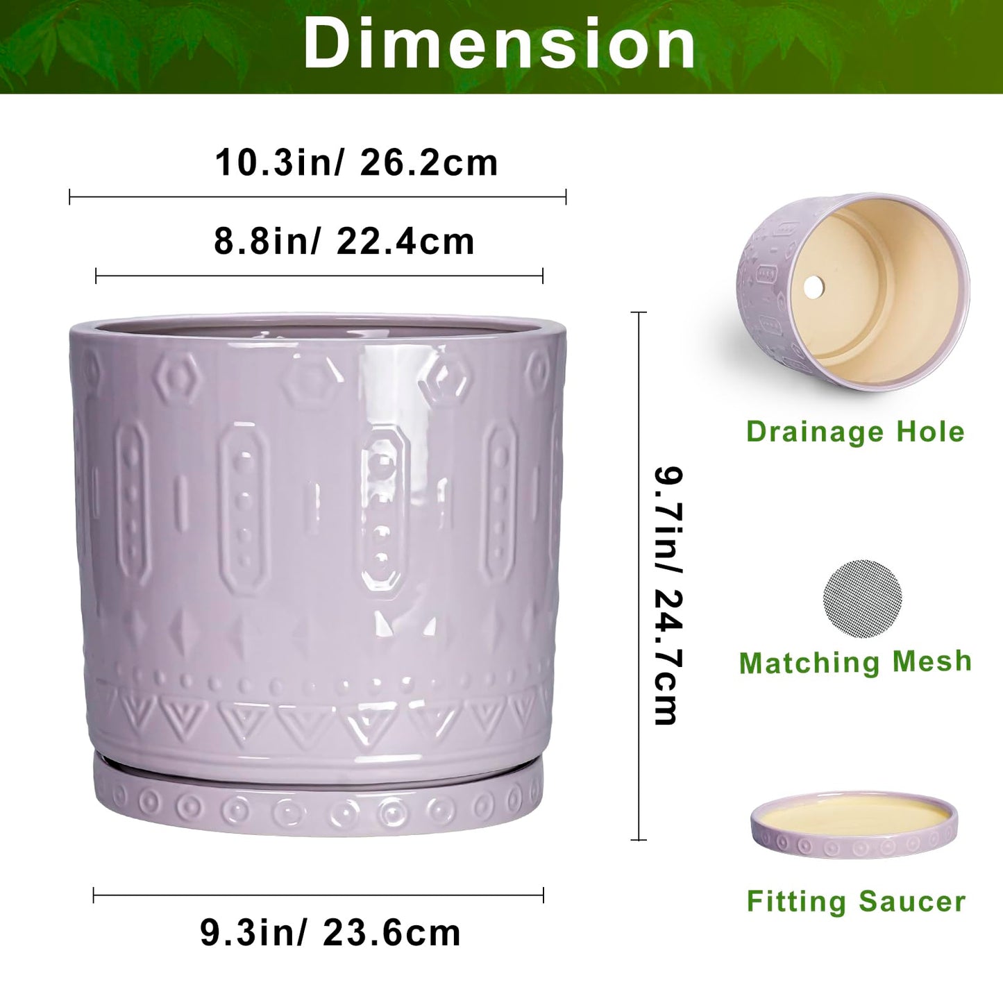 Eightpot 10 Inch Planter, Ceramic Plant Pots for Indoor Outdoor, Round Pot for Plants with Drainage Hole and Sacuer, Boho Plant Pot, Decorative Flower Pots, Living Room Decor, Purple