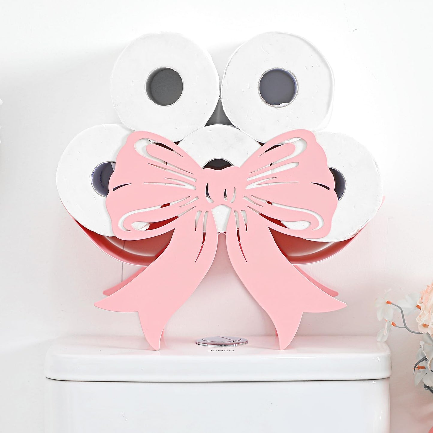 Geelin Bow Metal Toilet Paper Storage Holder Wedding Bow Bathroom Decor 8 Rolls Decorative Toilets Paper Holder Wall Mounted for Bathroom Kitchen Bedroom Coquette Home Decor(Light Pink)