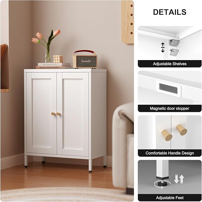 Bevivog Metal Bathroom Floor Storage Cabinet, Small Storage Sideboard