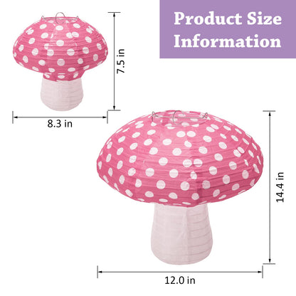 4Pcs Mushroom Shaped Paper Lanterns - Large Mushroom Shaped Paper Lanterns For Nursery, Garden, Christmas Party Decoration - 8 inch, 12 inch (Pink)