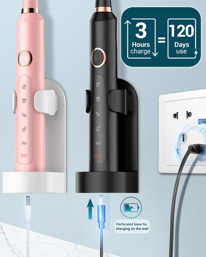 Rtauys M5 Sonic Electric Toothbrush for Adults and Kids - Rechargeable Electric Toothbrush Kids Ages 12+ and Adults with 8 Brush Heads & Travel Case, 120 Days Battery Life - Pink