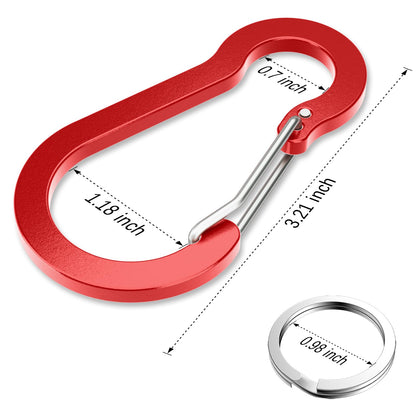 sprookber 3.2 Inch Aluminum Carabiner Clips D Ring, Caribeaner Spring Snap Hook with Keychain for Camping, Hiking, Gym & Outdoor Gear, Set of 10(Multicolor)