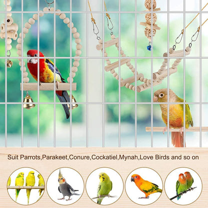 Bird Toys Parakeet Toys Bird Cage Accessories Parrot Swing Chewing Standing Hanging Perch Hammock Climbing Ladder for Budgerigar,Parakeet,Conure,Cockatiel,Mynah,Love Birds,Finches