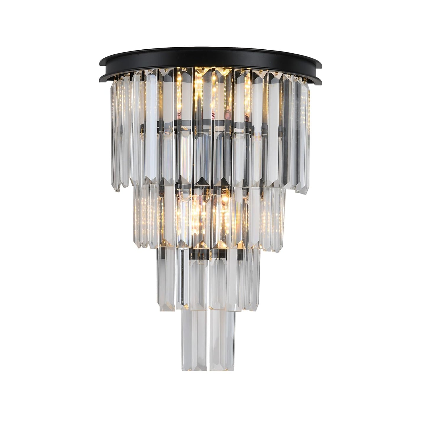 DOYFDOX Black Crystal Wall Sconce, Modern 4-Tiers K9 Clear Crystal Wall Light Bedside Wall Mount Lamp for Living Room Bedroom Mirror Dining Room Hallway Foyer Lighting Fixture