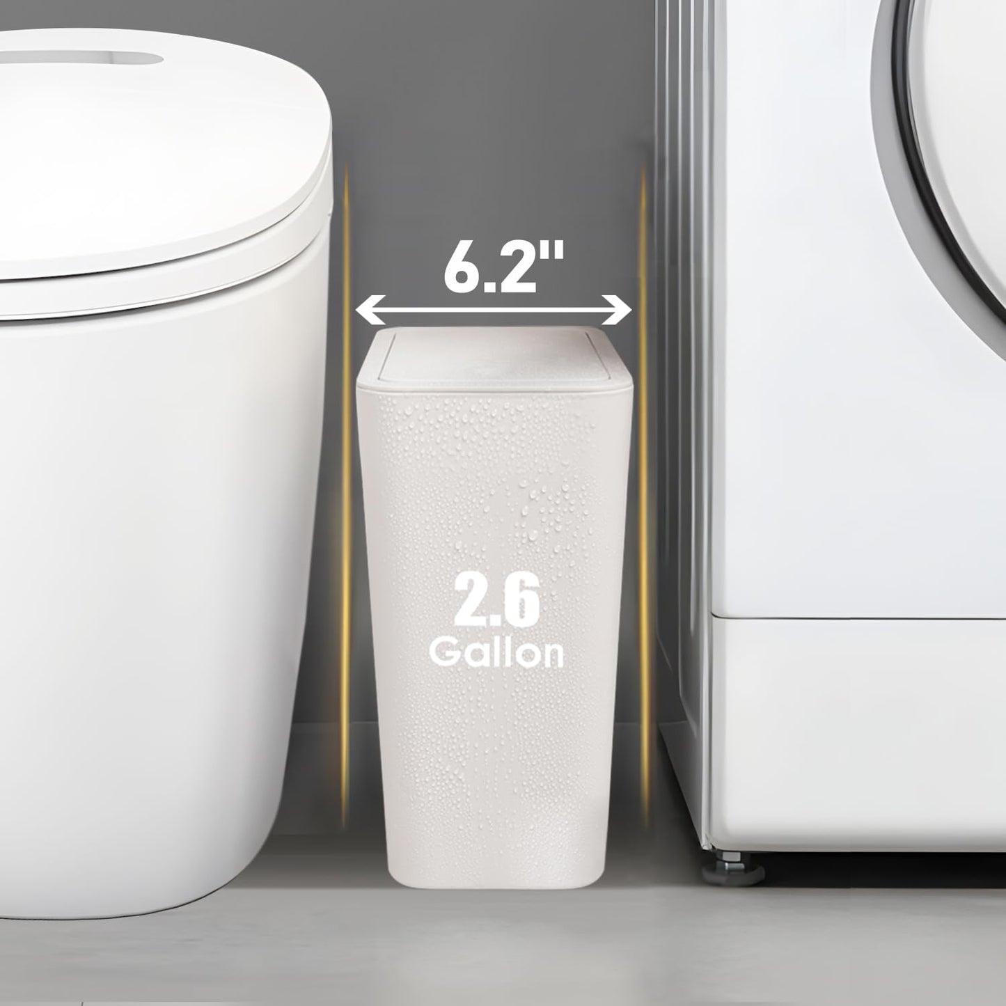 TIPGO Bathroom Trash Can with Lid, 10 Liter/ 2.6 Gallon Slim Garbage Can, Small Trash Bin Waste Basket with Pop-Up Lid for Kitchen, Bedroom, Living Room, Office (White), TSCL-10L